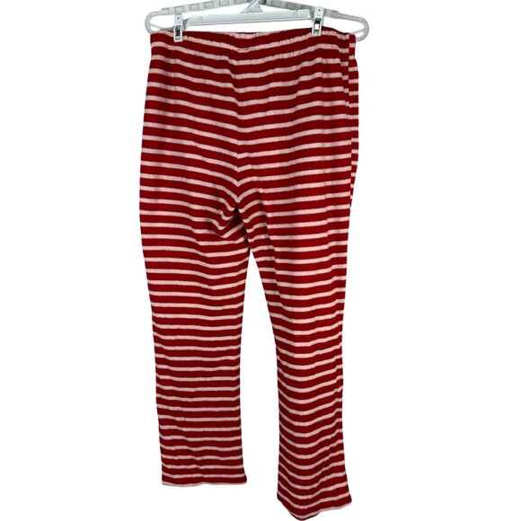 Red White Striped Lounge Pants Plush Polyester Large Comfy Relaxed Fit - Picture 2 of 4
